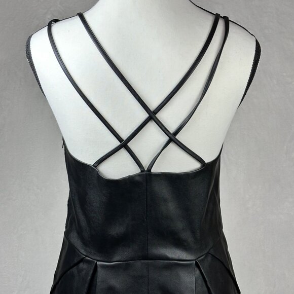 Kendall + Kylie Black Faux Leather Mini Dress L Strappy Back Fit & Flare Whimsy - Picture 7 of 13